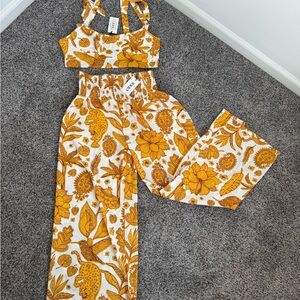 Cider Yellow Floral Wide Leg Pants